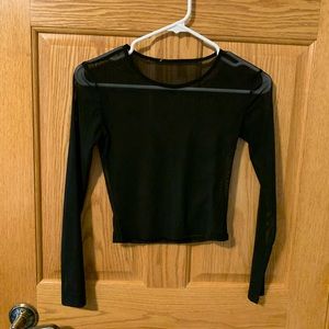 Black long sleeve mesh crop top